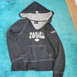 Cropped Hooded Sweatshirt W/Harley Davidson Print Medium
